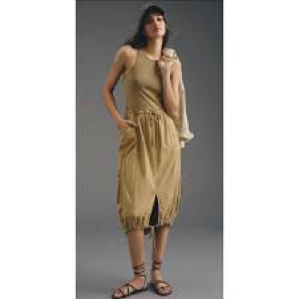 Anthropologie Daily Practice Dress Tank Twofer Midi Moss Boho Vacay,Size Medium - Picture 4 of 15